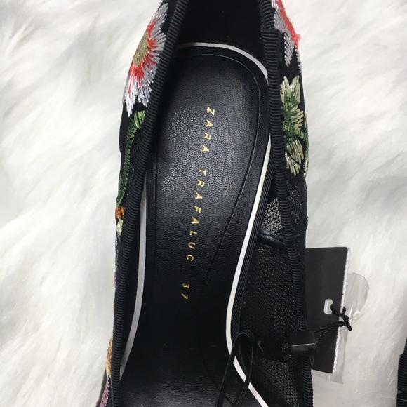 Zara black floral embroidered heels sz 6.5 nwt - Picture 6 of 8